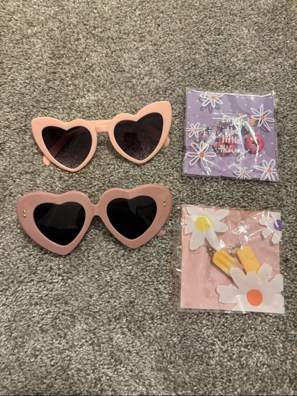 Heart Pink Sunglasses & Charm Earrings Set